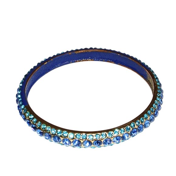 WOMEN'S CRYSTAL BRACELET BLUE AND TURQUOISE TWO-TONE BANGLE - Picture 2 of 2